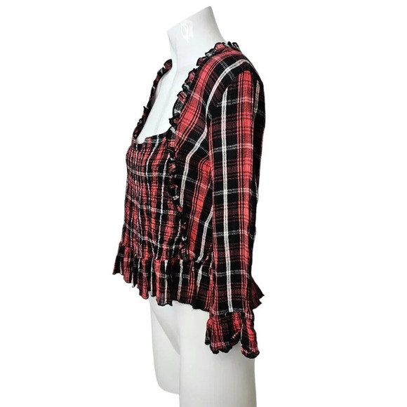 Free People Womens Nicole Plaid Smocked Top Size XS - Picture 8 of 9